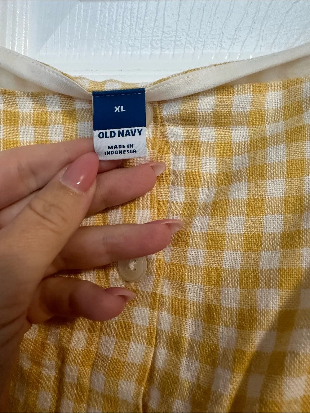 Old Navy Yellow Gingham Square-Neck Button Front Blouse